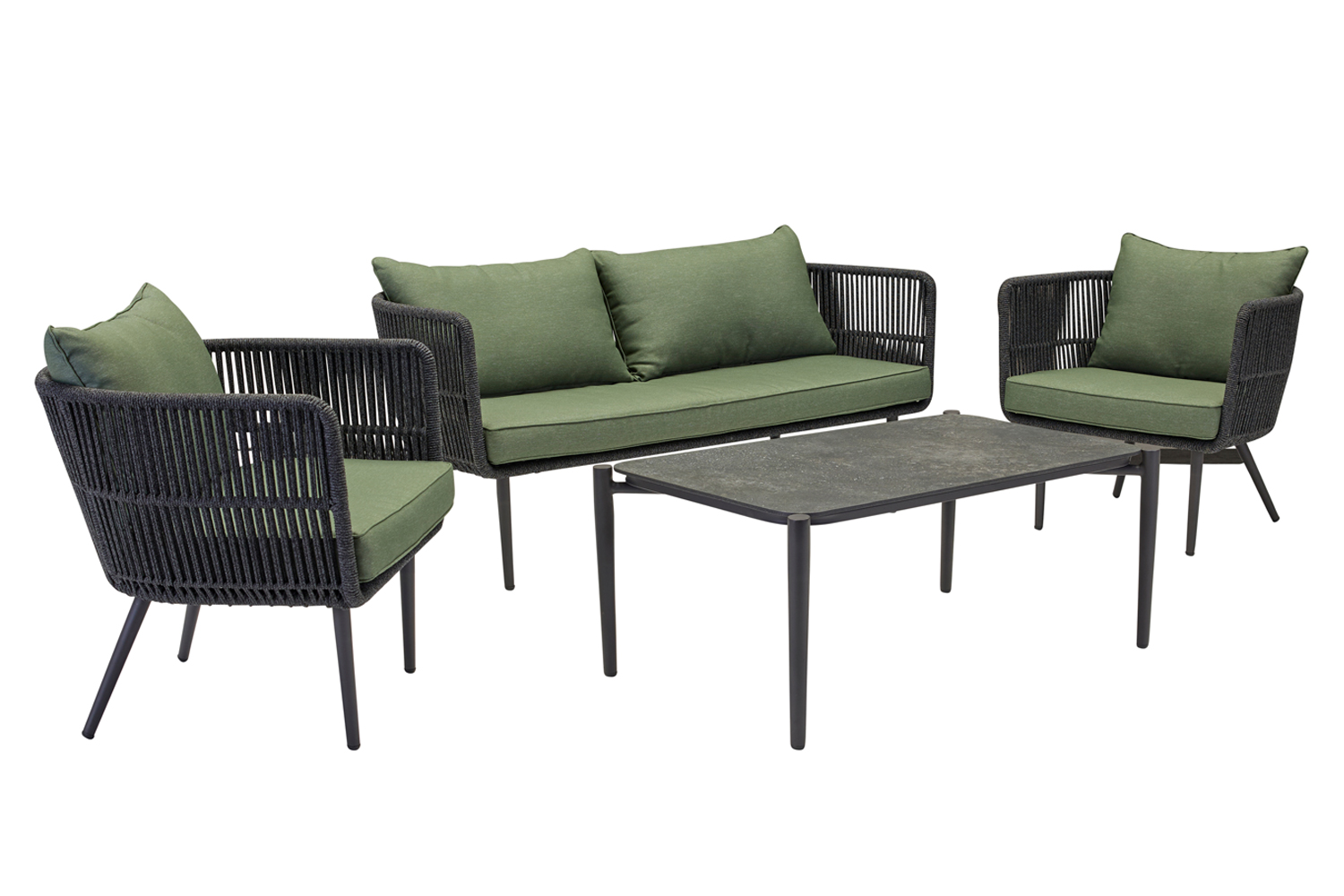 Lounge Set 4tlg. Luna Loungemöbel Sitzgruppe mit Tisch und Sessel Rope Grün Lounge Set 4tlg. Luna Loungemöbel Sitzgruppe mit Tisch und Sessel Rope Grün