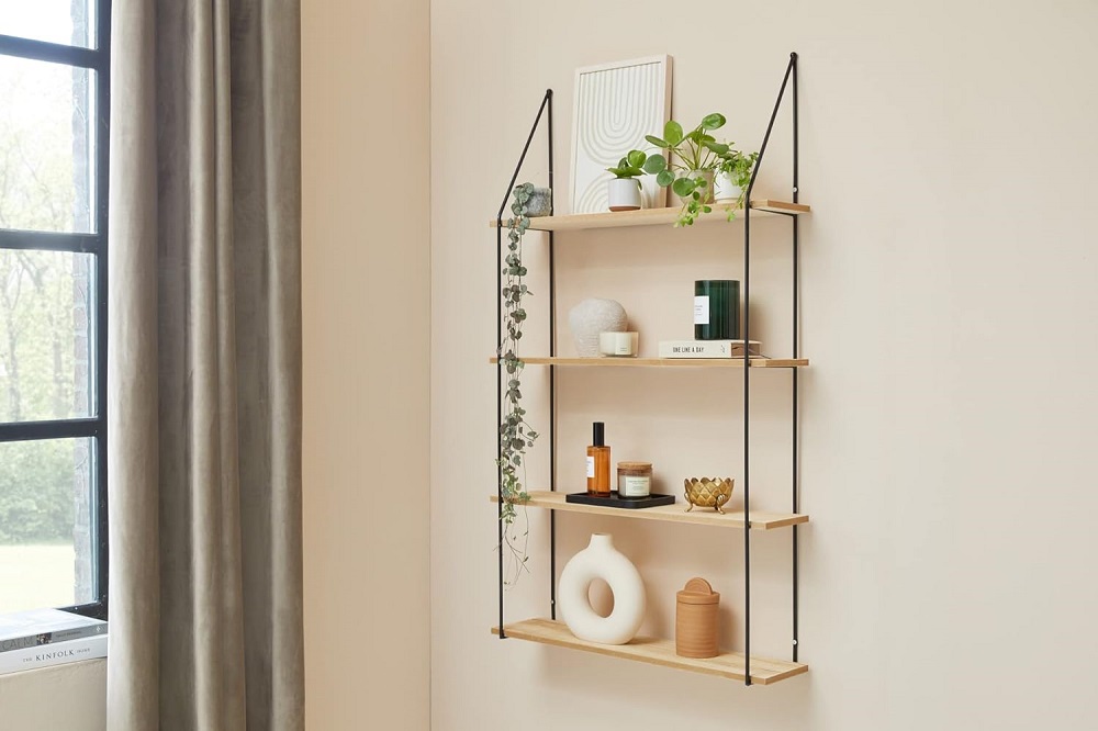 LIFA LIVING Schweberegal Alicante Holz Metall Wandregal mit 4 Etagen Hängeregal 60 x 17 x 114,5 cm