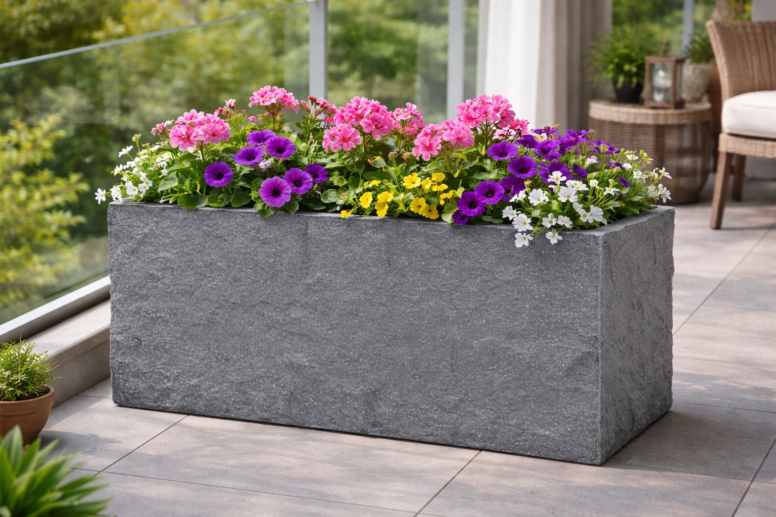 Pflanzgefäß The Rock Pflanzkasten Blumenkasten 20x64x20 cm Steinoptik Grau Pflanzgefäß The Rock Pflanzkasten Blumenkasten 20x64x20 cm Steinoptik Grau