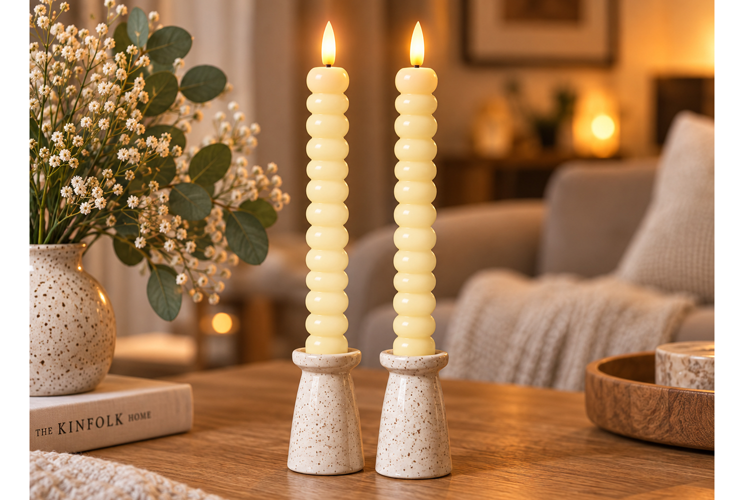LED-Stabkerzen 2er Set Ø2,2x22 cm Dinnerkerze Timer Creme