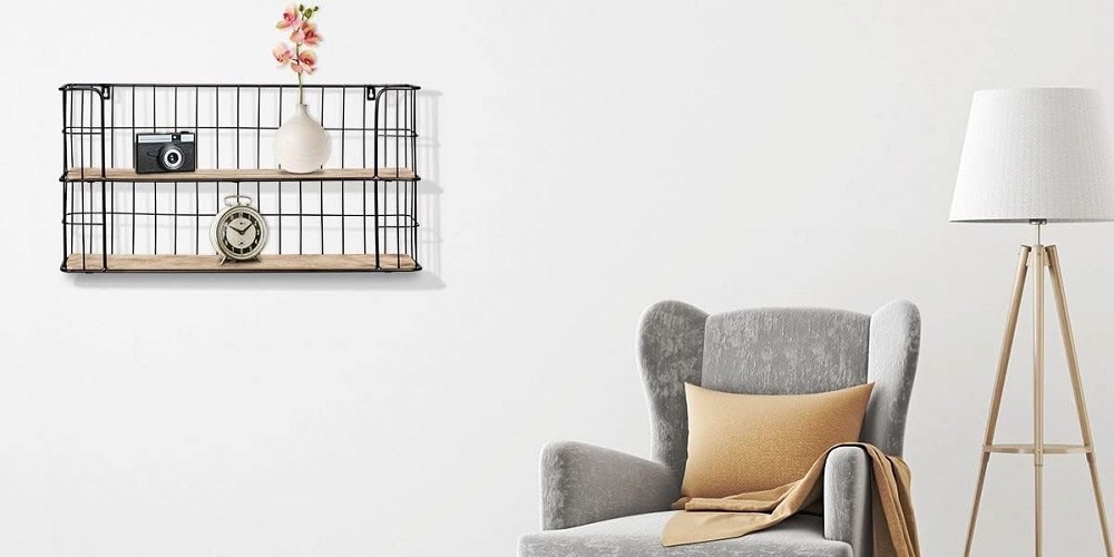 LIFA LIVING Schweberegal Malaga Holz Metall Wandregal mit 4 Etagen Hängeregal 66,5 x 14,3 x 33,6 cm LIFA LIVING Schweberegal Malaga Holz Metall Wandregal mit 4 Etagen Hängeregal 66,5 x 14,3 x 33,6 cm