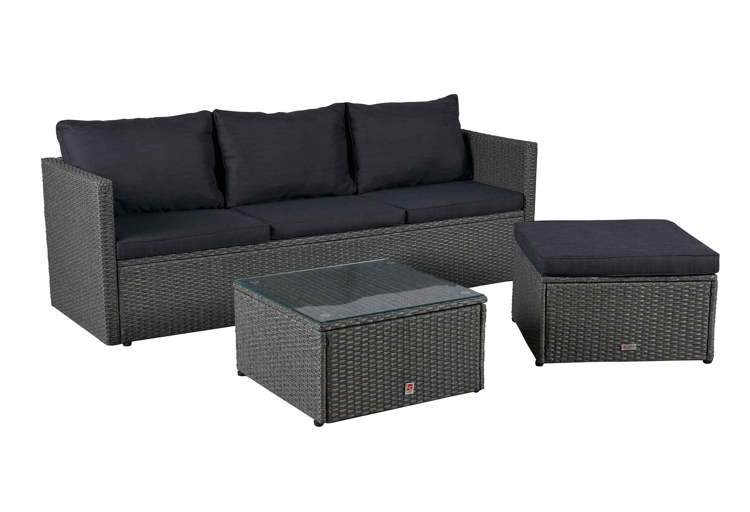 Gartenlounge Ecksofa Balkonset Manila Gartenset mit Tisch + Hocker grau-mix