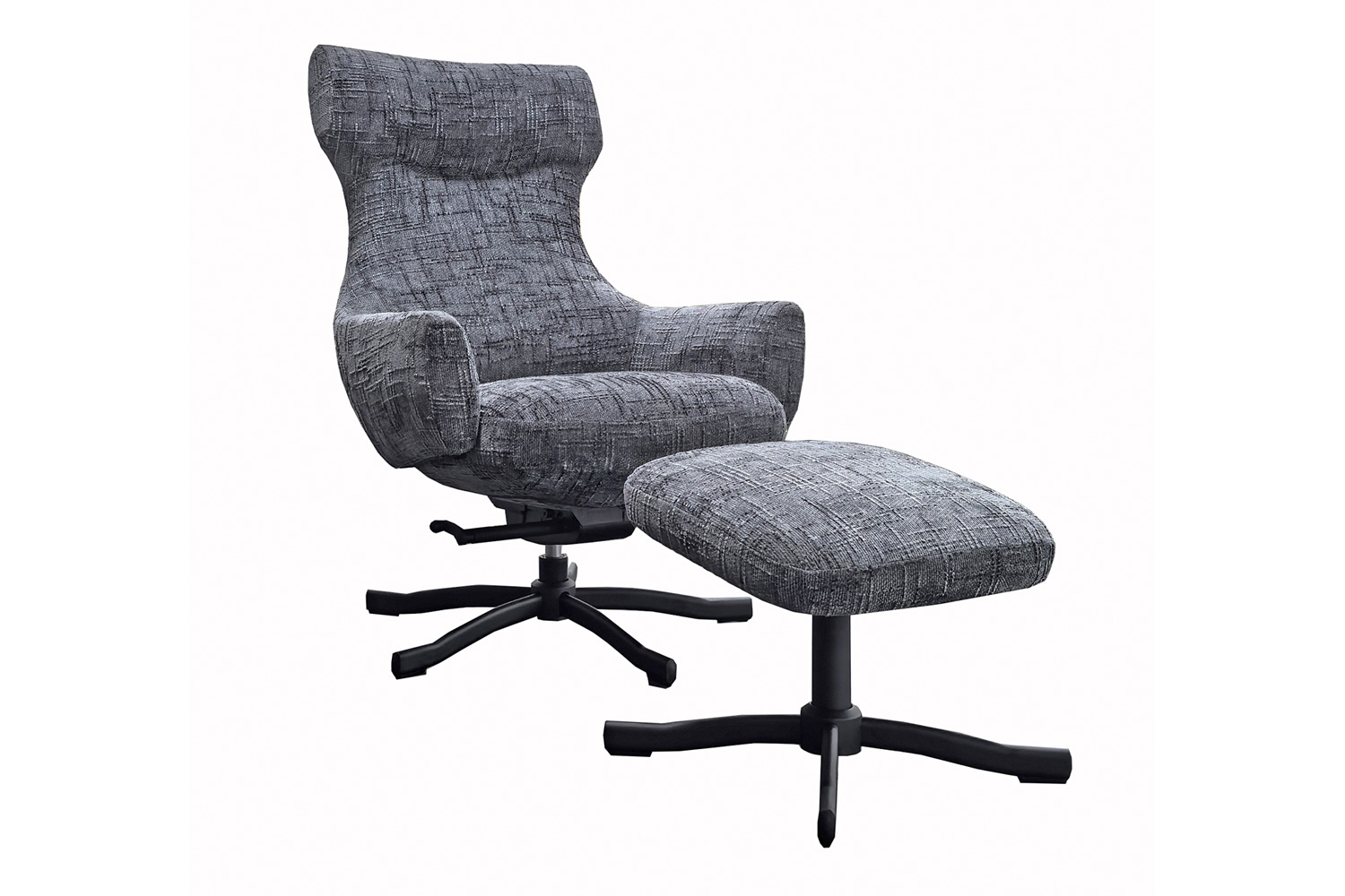 Relaxsessel mit Hocker Elba Drehsessel Loungesessel Webstoff Dunkelgrau