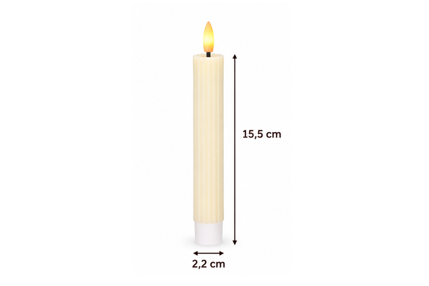 LED-Stabkerzen 2er Set Ø2,2x15,5 cm Dinnerkerze Riffel Timer Creme