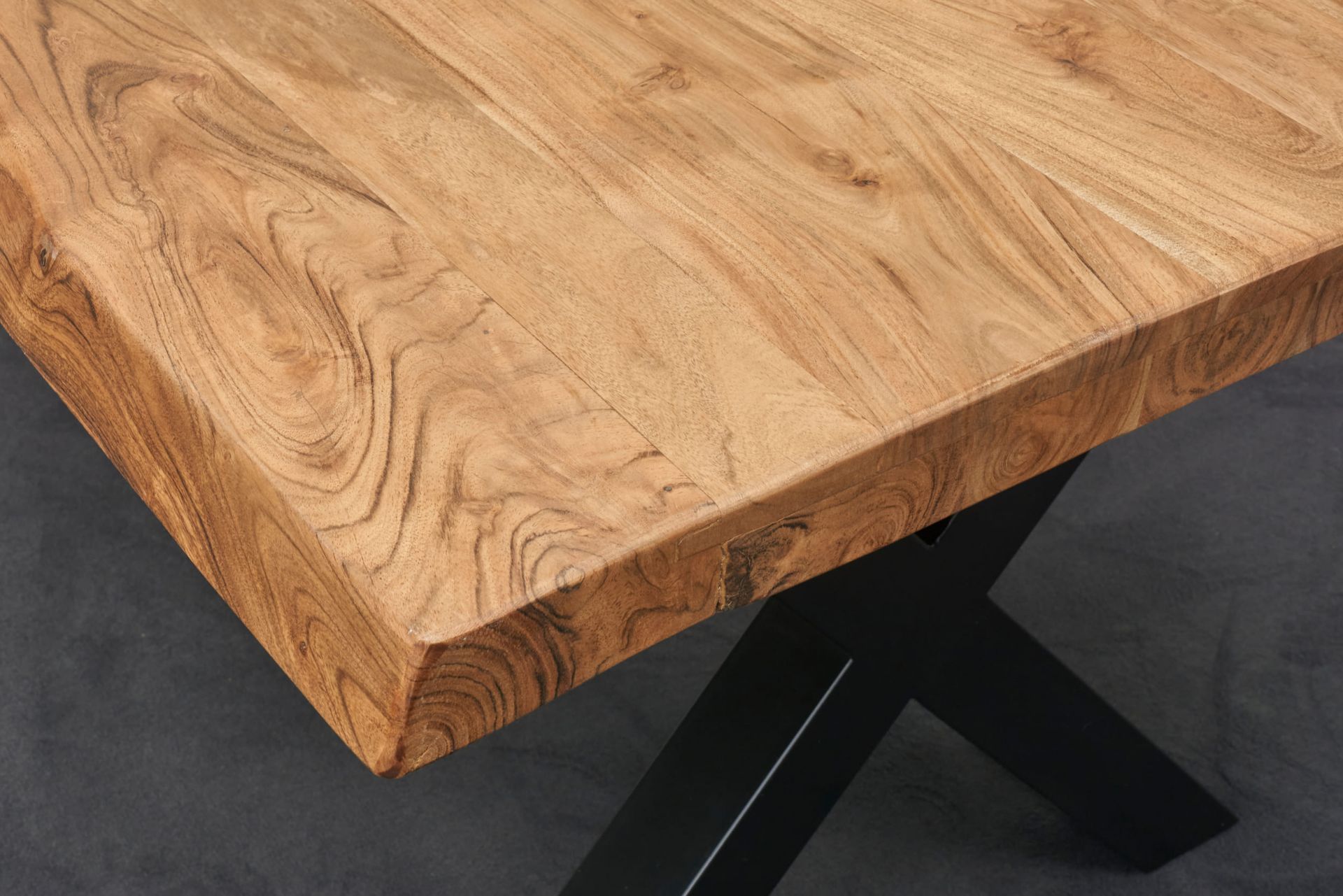 Esstisch 180x90 cm Massivholz Baumkante X-Beine Holztisch Akazienholz