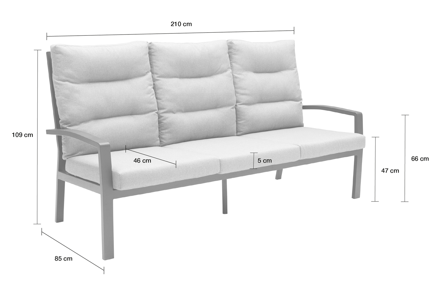 Loungesofa Burundi 3-Sitzer 210cm Gartensofa mit Polster Anthrazit