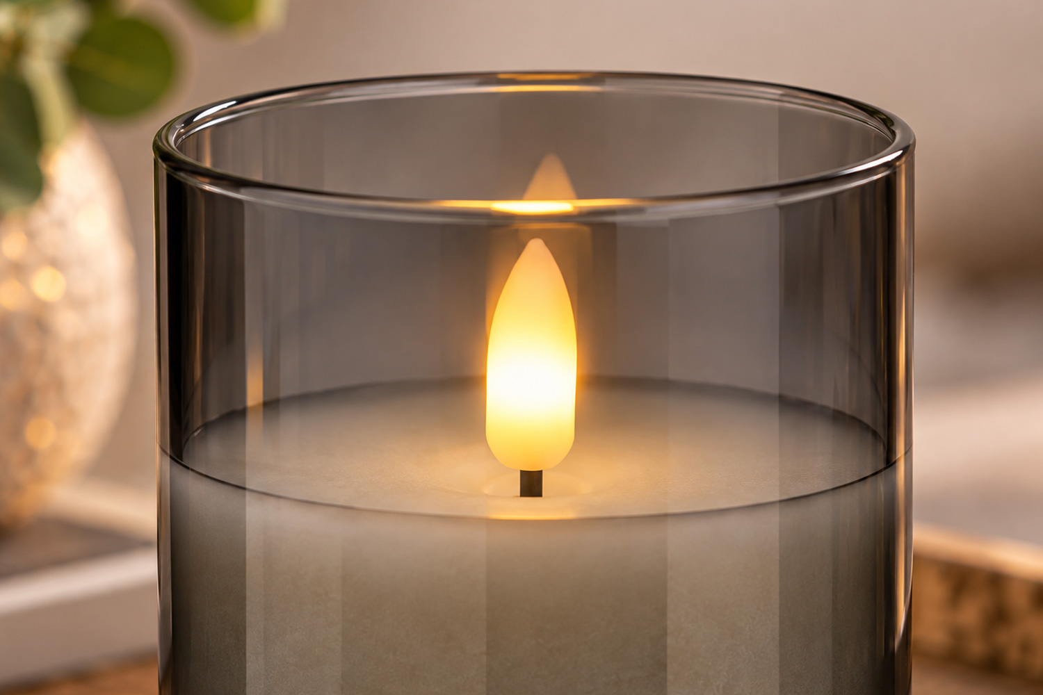 LED-Kerzen Set mit Fernbedienung Timer 3-tlg. im Glas Grau