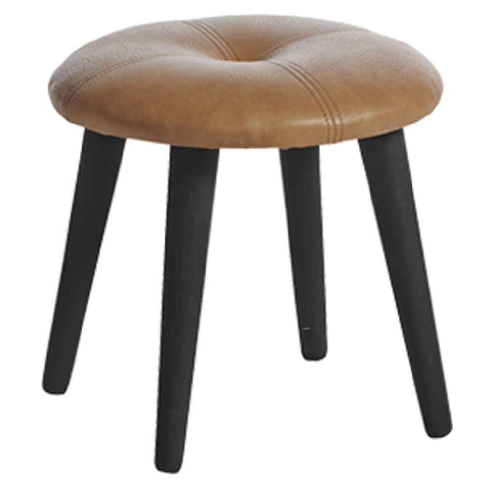 Schemel Fußhocker Ø36x32 cm Kunstleder Holz Hocker Hellbraun-Schwarz Schemel Fußhocker Ø36x32 cm Kunstleder Holz Hocker Hellbraun-Schwarz