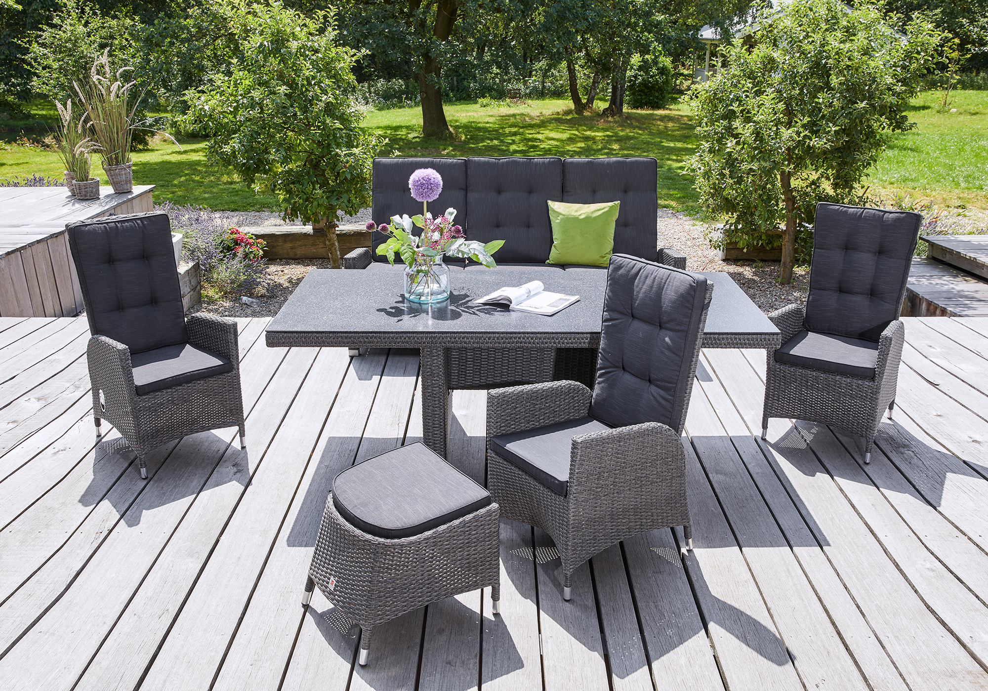 Gartentisch Kansas Esstisch Wangentisch Dining Glas-Keramik 192 x 90 cm grau-mix