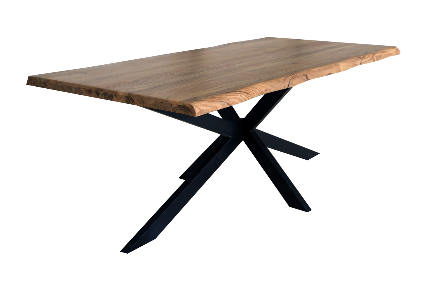 Esstisch Florenz 180x90 cm Massivholz Baumkante Spinnengestell Holztisch Akazienholz