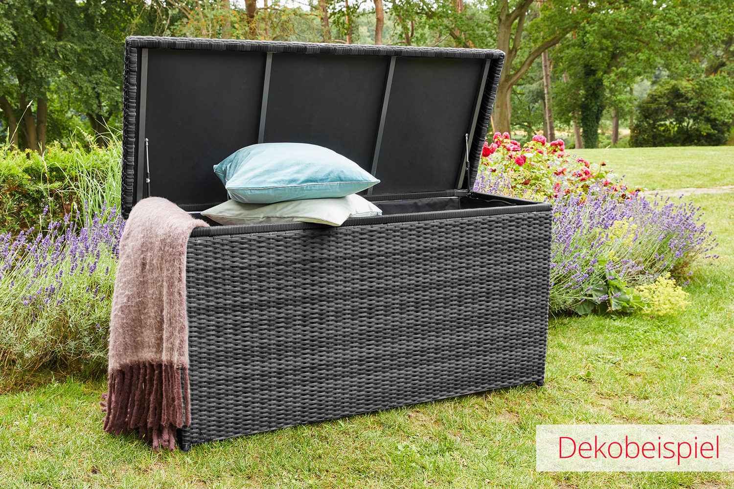 Aufbewahrungsbox Kansas Kissenbox Gartentruhe 152x68 cm Grau-Mix
