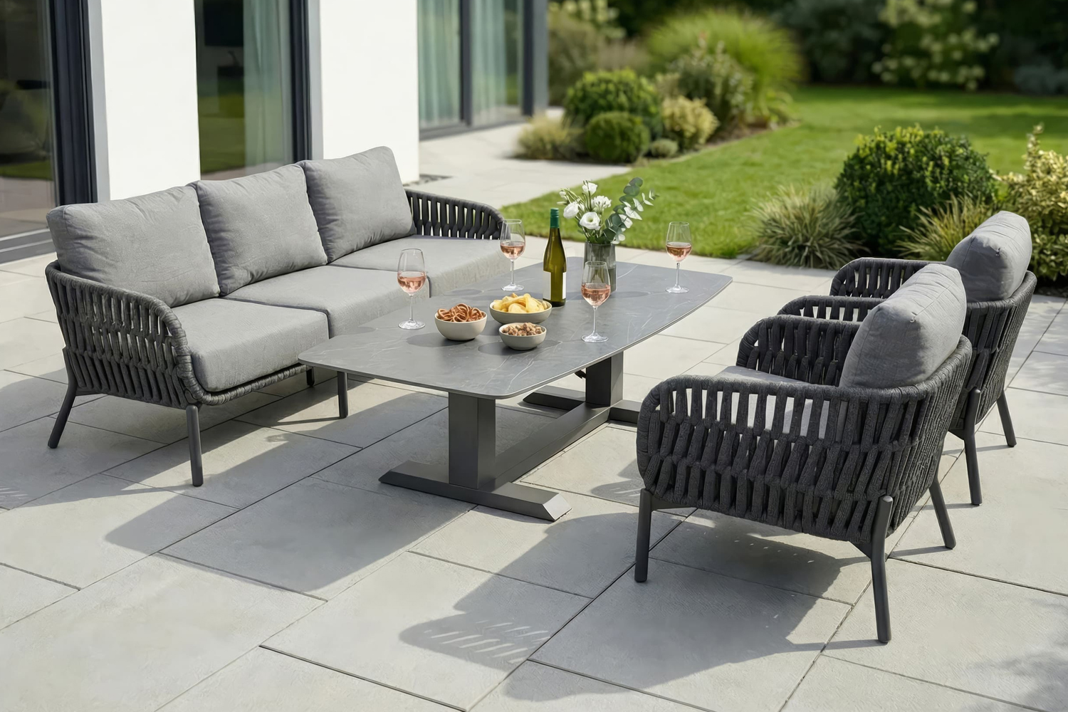 Gartentisch Malte Lifttisch Esstisch 180x90cm Aluminium/sintered stone Anthrazit