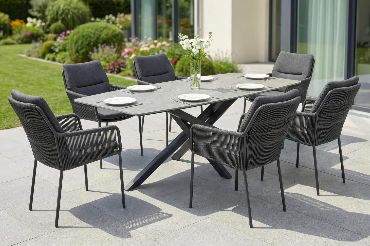 Gartentisch Concord Esstisch Terrassentisch 220x100x75cm sintered stone Anthrazit Gartentisch Concord Esstisch Terrassentisch 220x100x75cm sintered stone Anthrazit