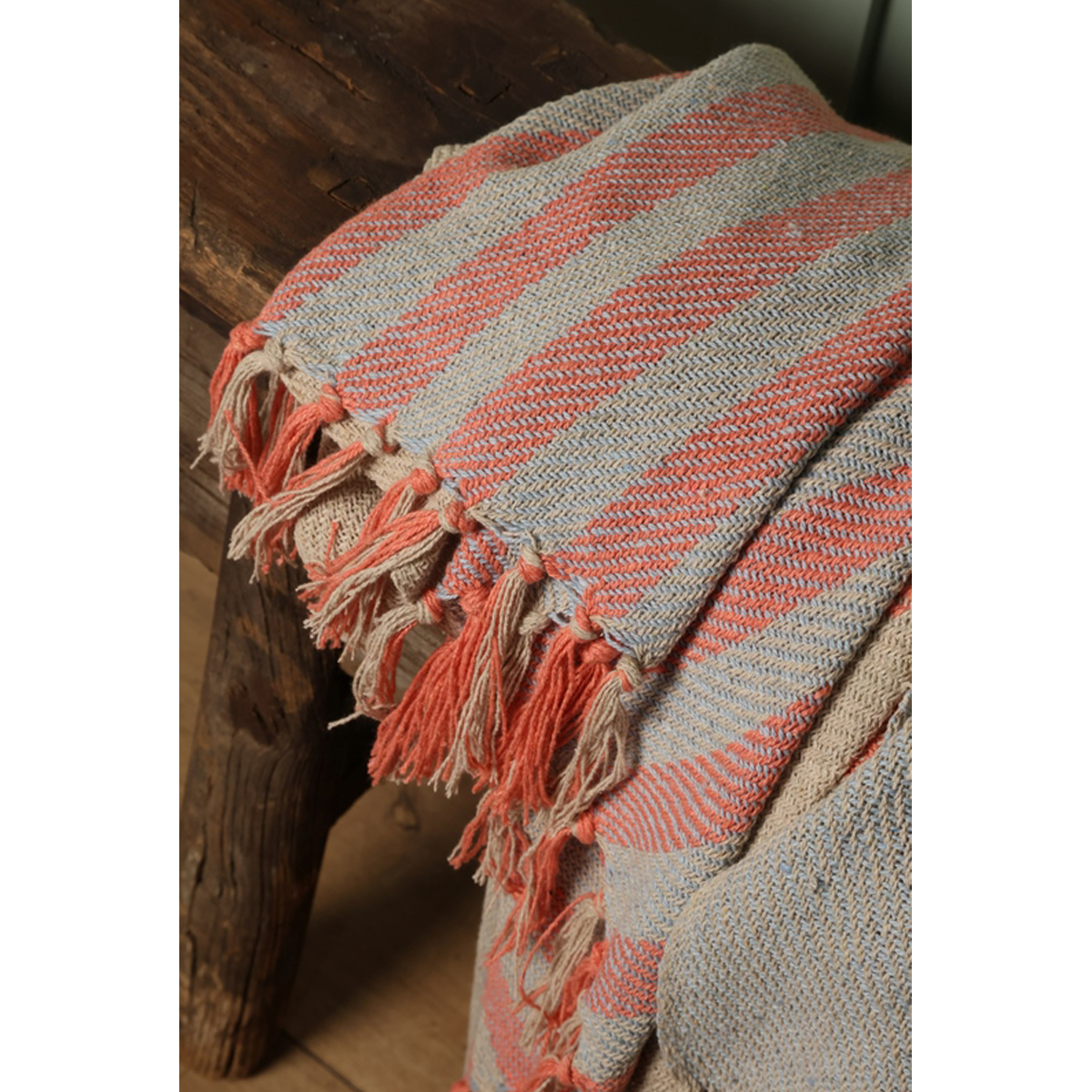 Decke Überwurf Band 100% Baumwolle 130x180 cm Skandinavisch Blau-Bernstein