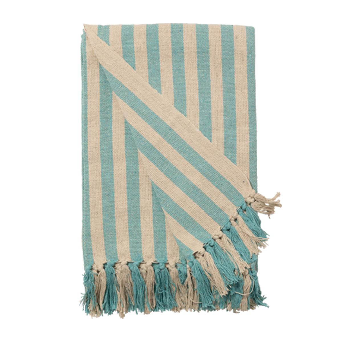 Decke Überwurf Gestreift 100% Baumwolle 130x180 cm Skandinavisch Türkis/Natur Decke Überwurf Gestreift 100% Baumwolle 130x180 cm Skandinavisch