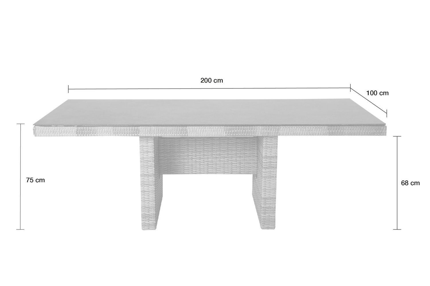 Gartentisch Topeka Esstisch Wangentisch 200x100x75cm Spraystone Tischplatte