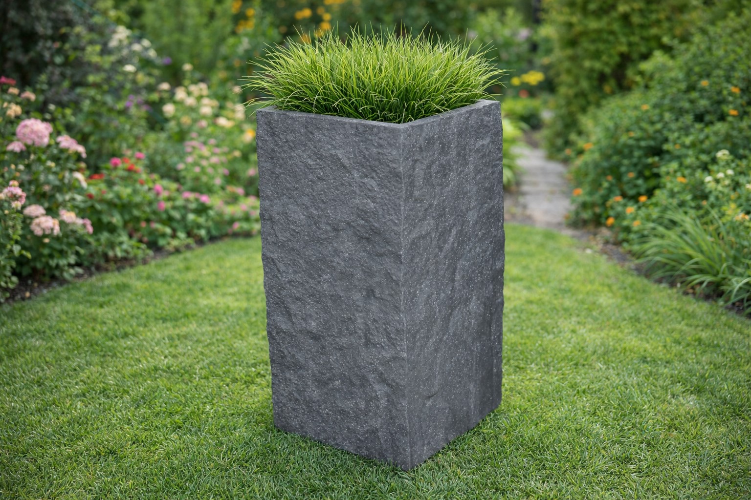 Pflanzgefäß The Rock Pflanzkasten Blumenkasten 28x57 cm Steinoptik Grau