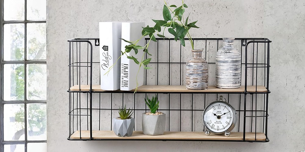 LIFA LIVING Schweberegal Malaga Holz Metall Wandregal mit 4 Etagen Hängeregal 66,5 x 14,3 x 33,6 cm LIFA LIVING Schweberegal Malaga Holz Metall Wandregal mit 4 Etagen Hängeregal 66,5 x 14,3 x 33,6 cm