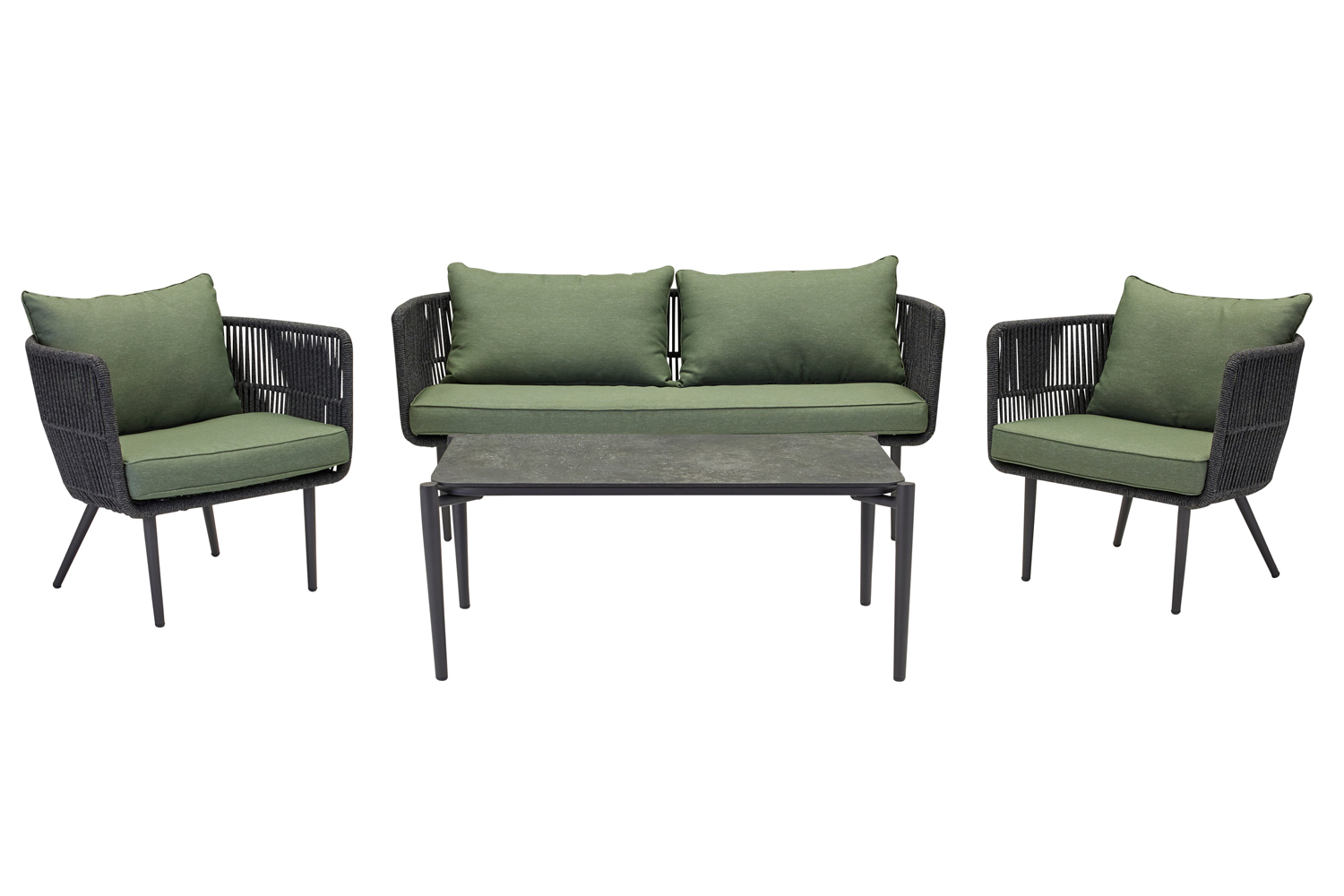 Lounge Set 4tlg. Luna Loungemöbel Sitzgruppe mit Tisch und Sessel Rope Grün Lounge Set 4tlg. Luna Loungemöbel Sitzgruppe mit Tisch und Sessel Rope Grün