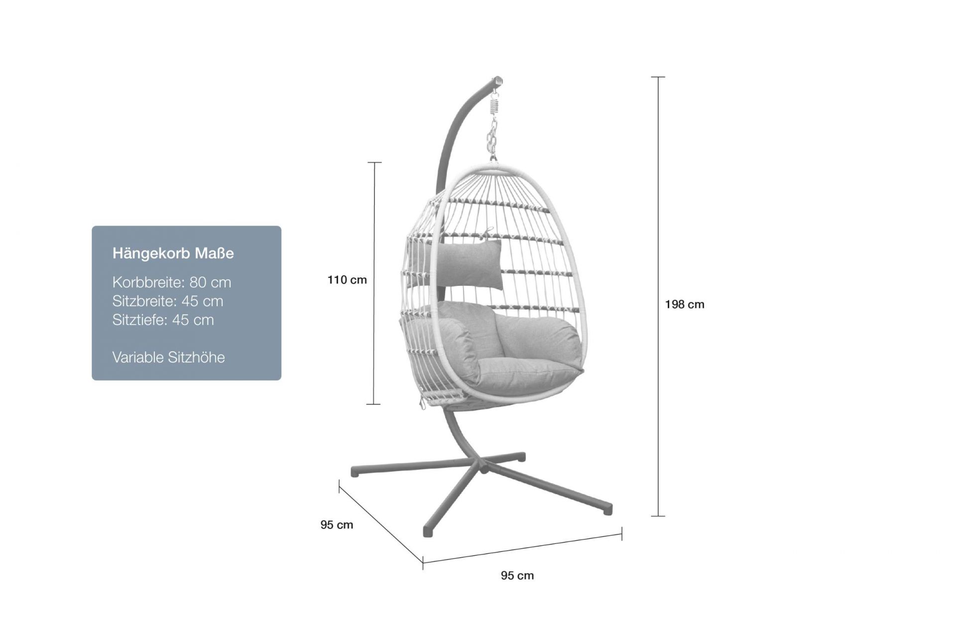 Garten- Hängesessel Hamburg Hängestuhl Hängekorb mit Gestell grau-weiß Garten- Hängesessel Hamburg Hängestuhl Hängekorb mit Gestell grau-weiß