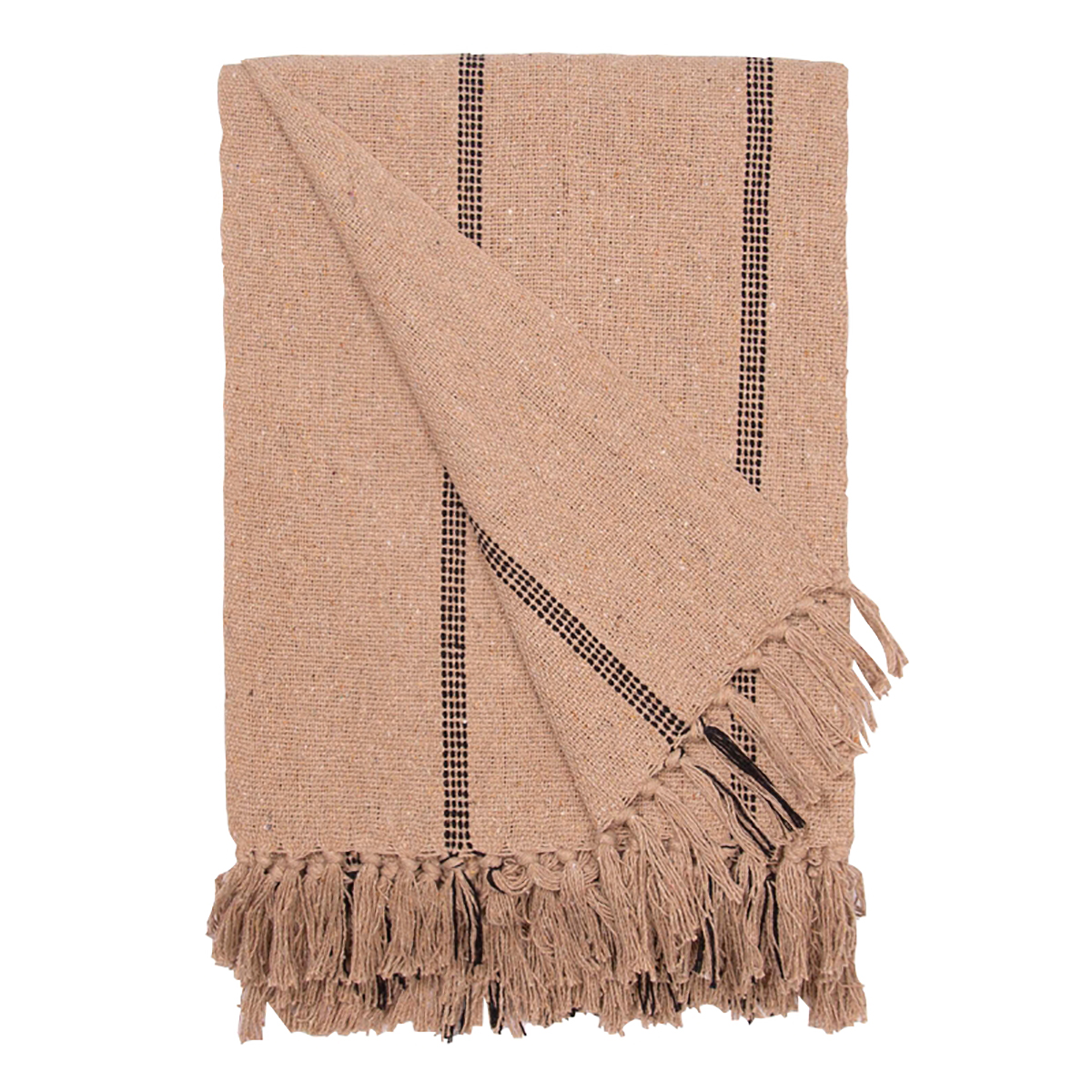 Decke Überwurf Streifen Groß 100% Baumwolle 130x180 cm Skandinavisch Beige/Schwarz Decke Überwurf Streifen Groß 100% Baumwolle 130x180 cm Skandinavisch Beige/Schwarz