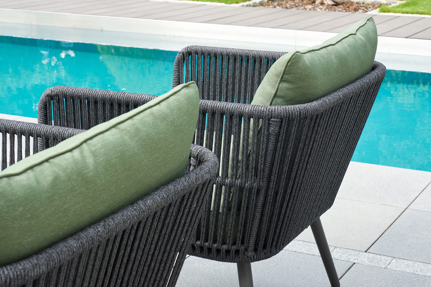 Lounge Set 4tlg. Luna Loungemöbel Sitzgruppe mit Tisch und Sessel Rope Grün Lounge Set 4tlg. Luna Loungemöbel Sitzgruppe mit Tisch und Sessel Rope Grün