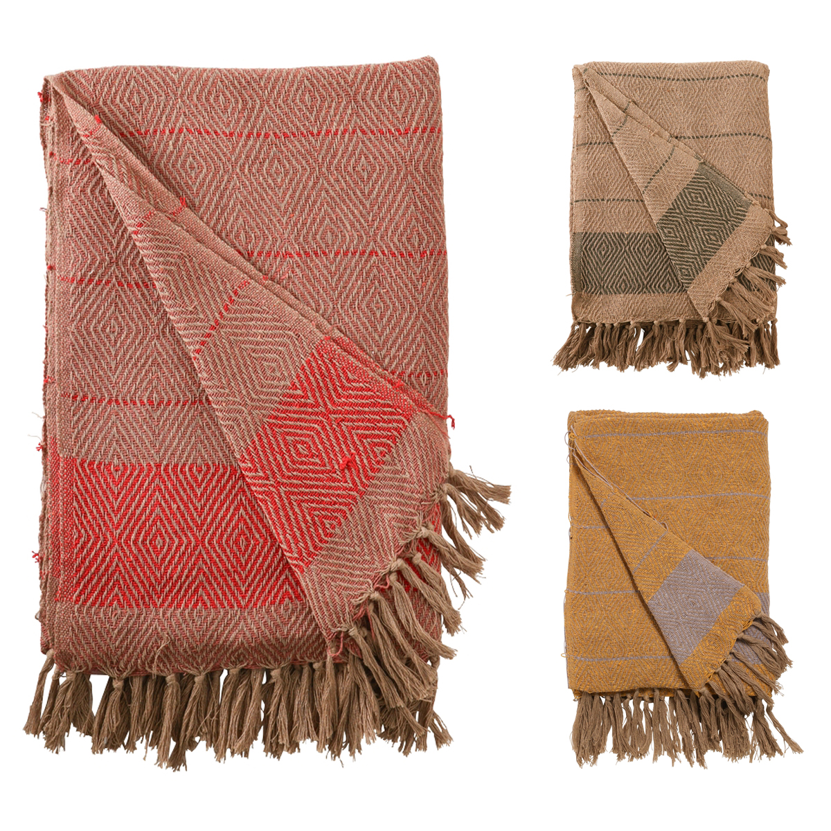 Decke Überwurf Streifen Design 100% Baumwolle 130x180 cm Skandinavisch Decke Überwurf Streifen Design 100% Baumwolle 130x180 cm Skandinavisch Cara Violett/Gelb