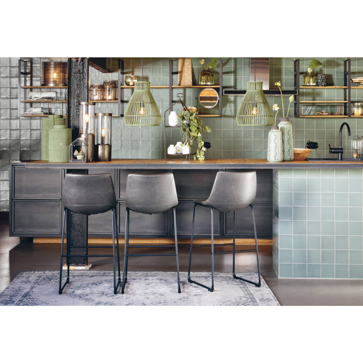 Barhocker Barstuhl JEDDO von Light & Living 47x46x99 cm Leder Tresenhocker Grau Schwarz Barhocker Barstuhl JEDDO von Light & Living 47x46x99 cm Leder Tresenhocker Grau Schwarz