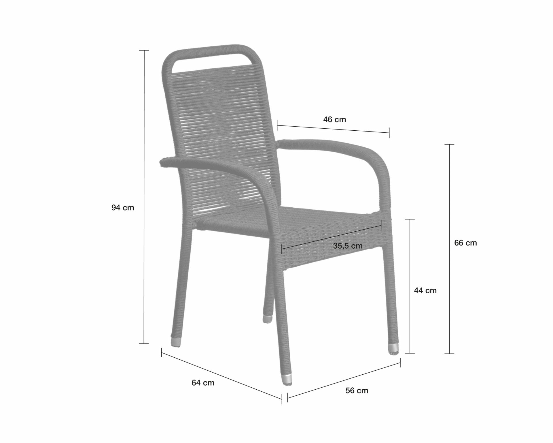 Stapelstuhl Aires Gartenstuhl Armlehnenstuhl Balkonstuhl grau Rope Geflecht