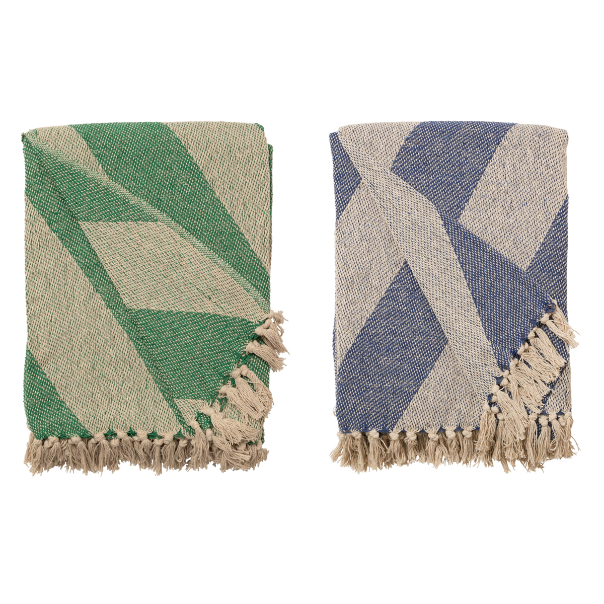 Decke Überwurf Diagonal 100% Baumwolle 130x180 cm Skandinavisch Smaragd-Natur