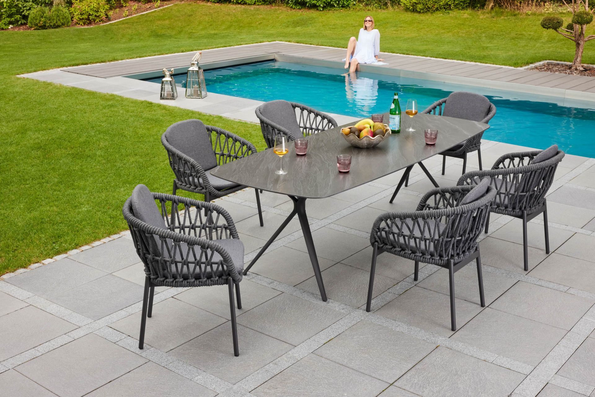 Gartentisch Balu Esstisch Terrassentisch 240x100cm Aluminium/sintered stone Stativ-Gestell