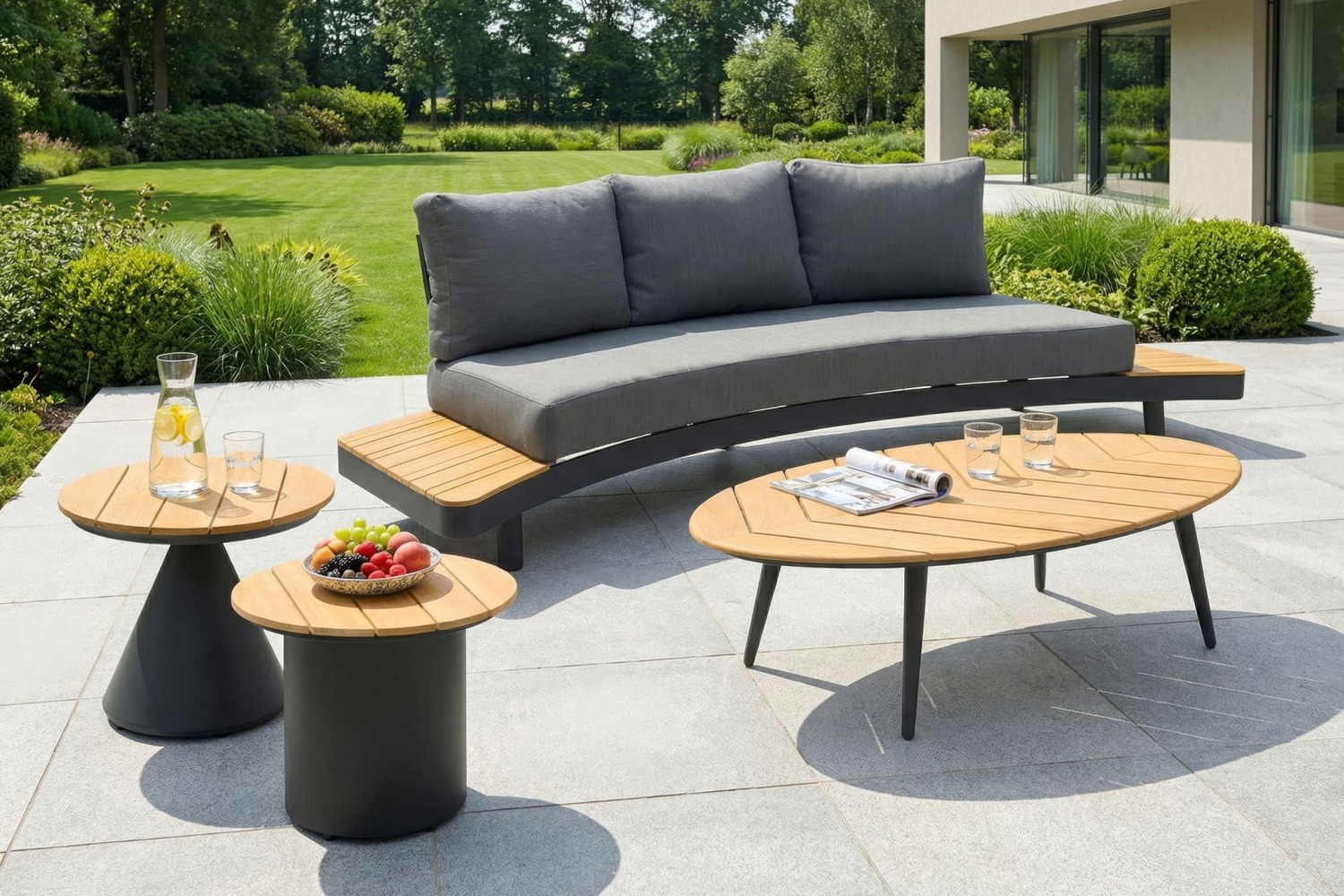 Couchtisch Madison Gartentisch Loungetisch 110x69x35 cm Anthrazit-Teakholz Couchtisch Madison Gartentisch Loungetisch 110x69x35 cm Anthrazit-Teakholz