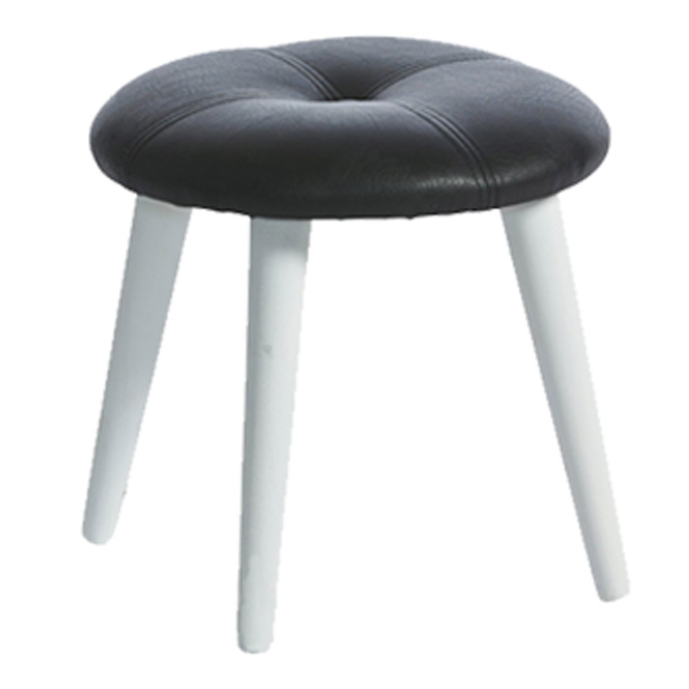 Schemel Fußhocker Ø36x32 cm Kunstleder Holz Hocker Schwarz-Weiß Schemel Fußhocker Ø36x32 cm Kunstleder Holz Hocker Schwarz-Weiß