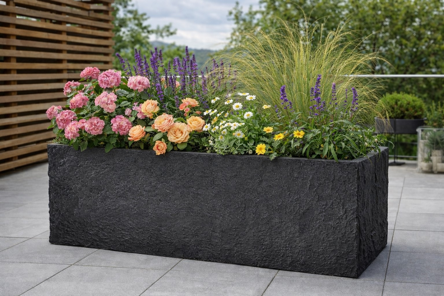 Pflanzgefäß The Rock Pflanzkasten Blumenkasten 20x64x20 cm Steinoptik Anthrazit Pflanzgefäß The Rock Pflanzkasten Blumenkasten 20x64x20 cm Steinoptik Anthrazit