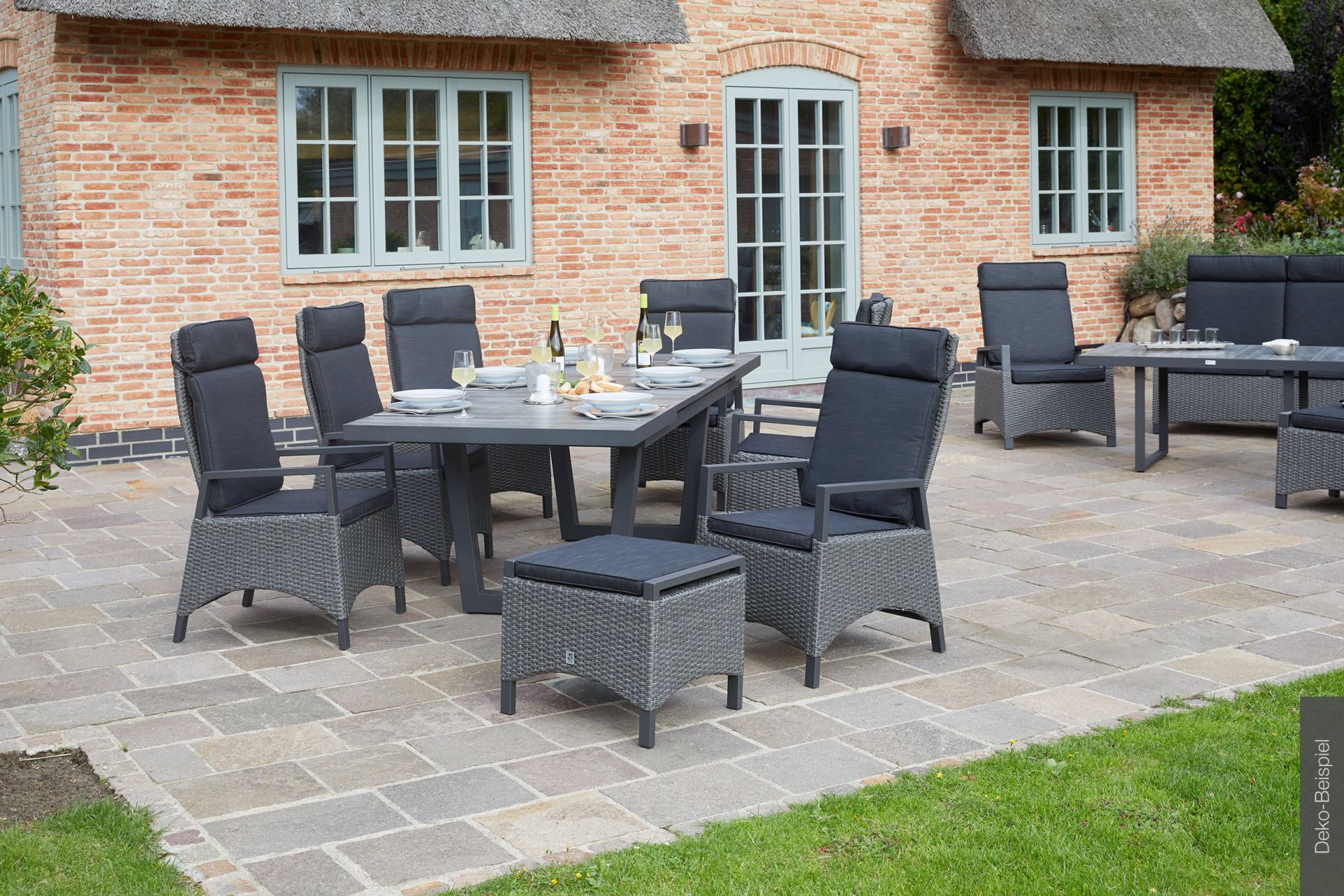 Dining Set I Sitzgruppe Gartenset Nizza Ausziehtisch + 8 Positionsstühle grau