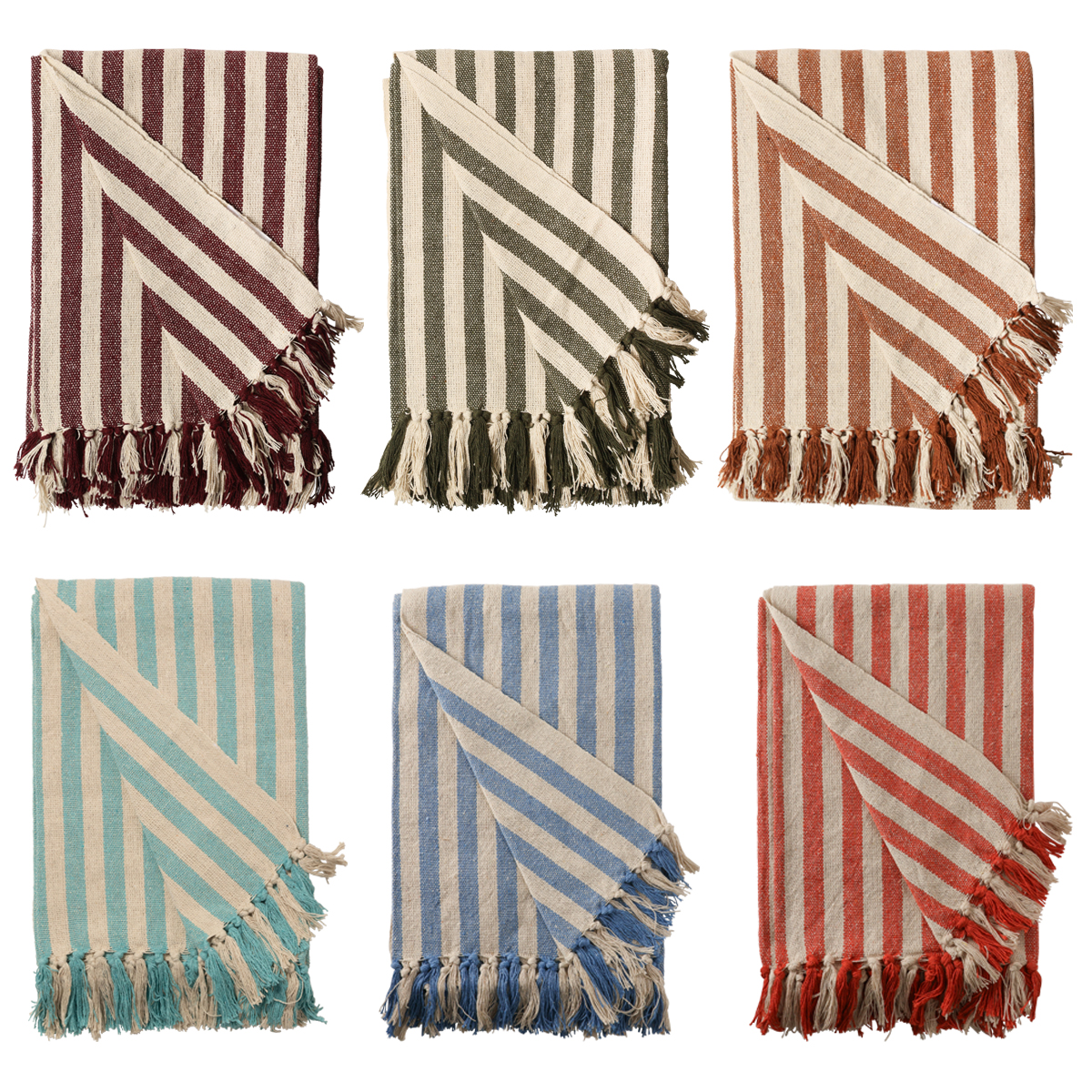 Decke Überwurf Gestreift 100% Baumwolle 130x180 cm Skandinavisch Decke Überwurf Gestreift 100% Baumwolle 130x180 cm Skandinavisch Türkis/Natur