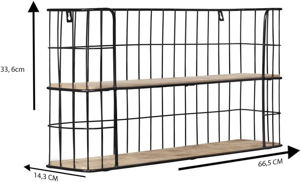 LIFA LIVING Schweberegal Malaga Holz Metall Wandregal mit 4 Etagen Hängeregal 66,5 x 14,3 x 33,6 cm LIFA LIVING Schweberegal Malaga Holz Metall Wandregal mit 4 Etagen Hängeregal 66,5 x 14,3 x 33,6 cm