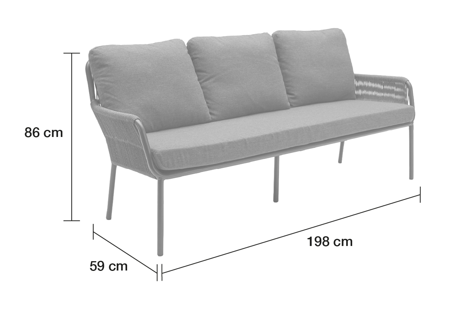 Loungesofa Concord 3-Sitzer Gartensofa mit Polster Relaxsofa Rope Anthrazit Loungesofa Concord 3-Sitzer Gartensofa mit Polster Relaxsofa Rope Anthrazit