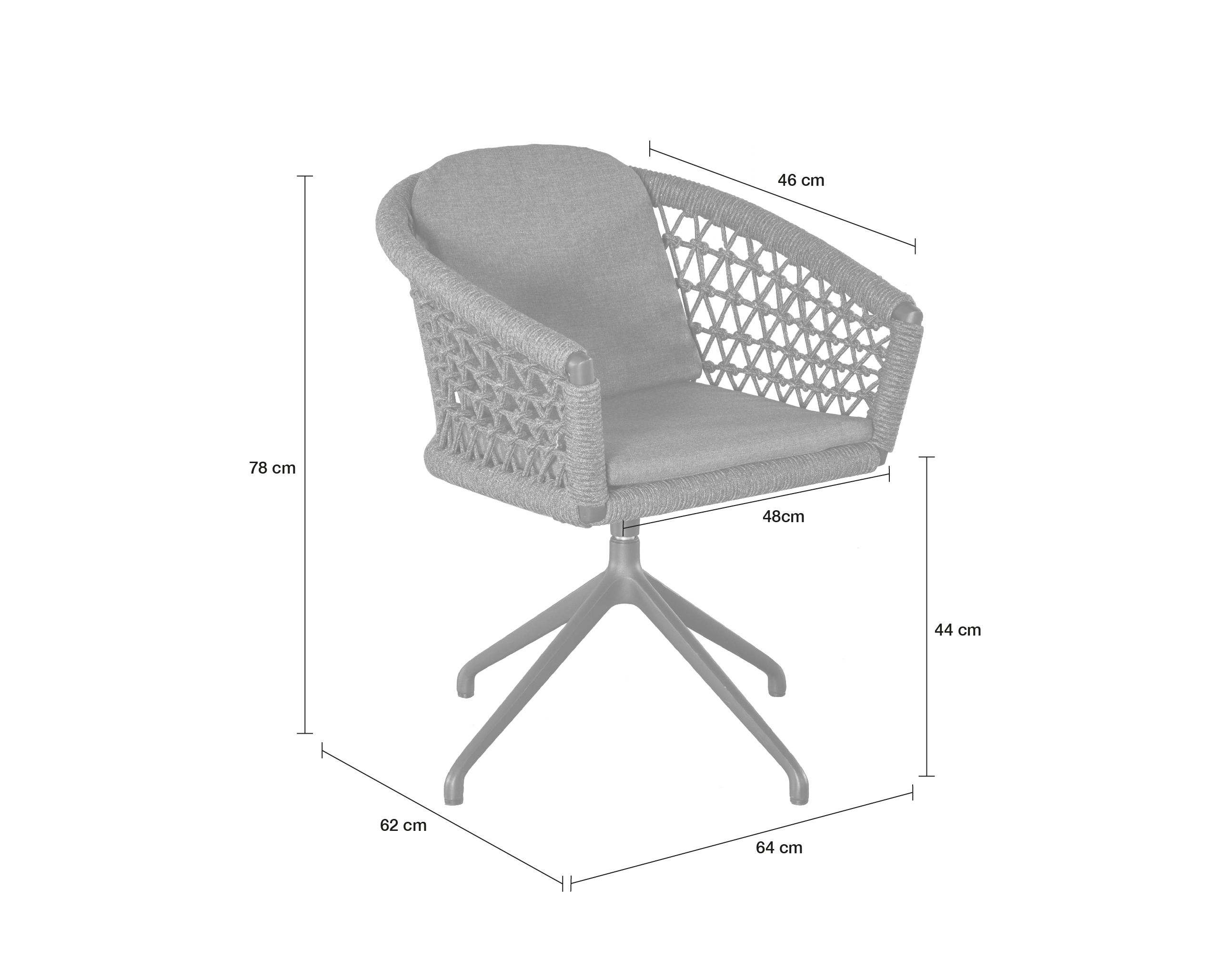 Gartenstuhl Drehstuhl Balu mit Sitz-und Rückenkissen drehbar anthrazit Rope/Aluminium