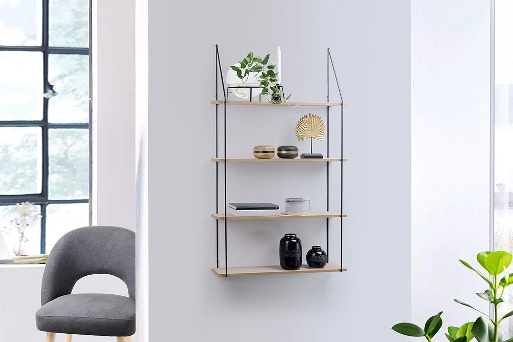 LIFA LIVING Schweberegal Alicante Holz Metall Wandregal mit 4 Etagen Hängeregal 60 x 17 x 114,5 cm LIFA LIVING Schweberegal Alicante Holz Metall Wandregal mit 4 Etagen Hängeregal 60 x 17 x 114,5 cm