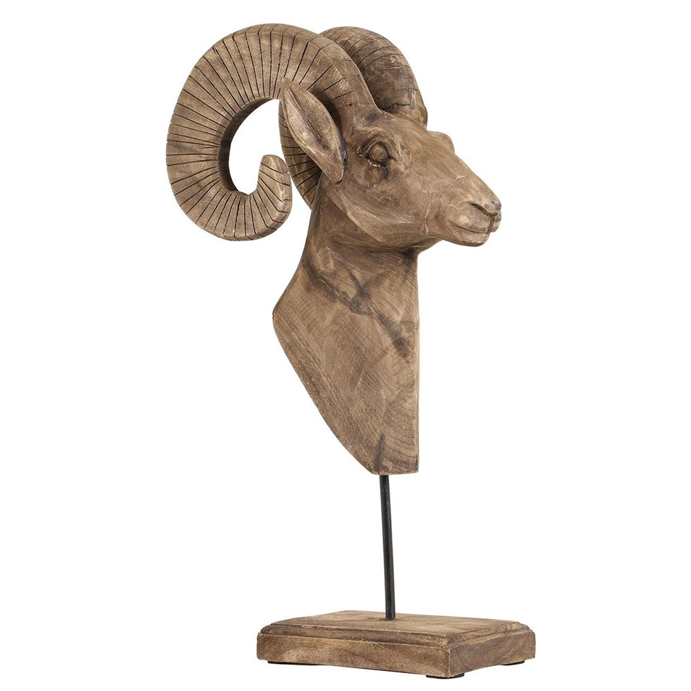 Ornament RAM von Light & Living 29x23x55 cm Widderkopf Holz Wetterfest