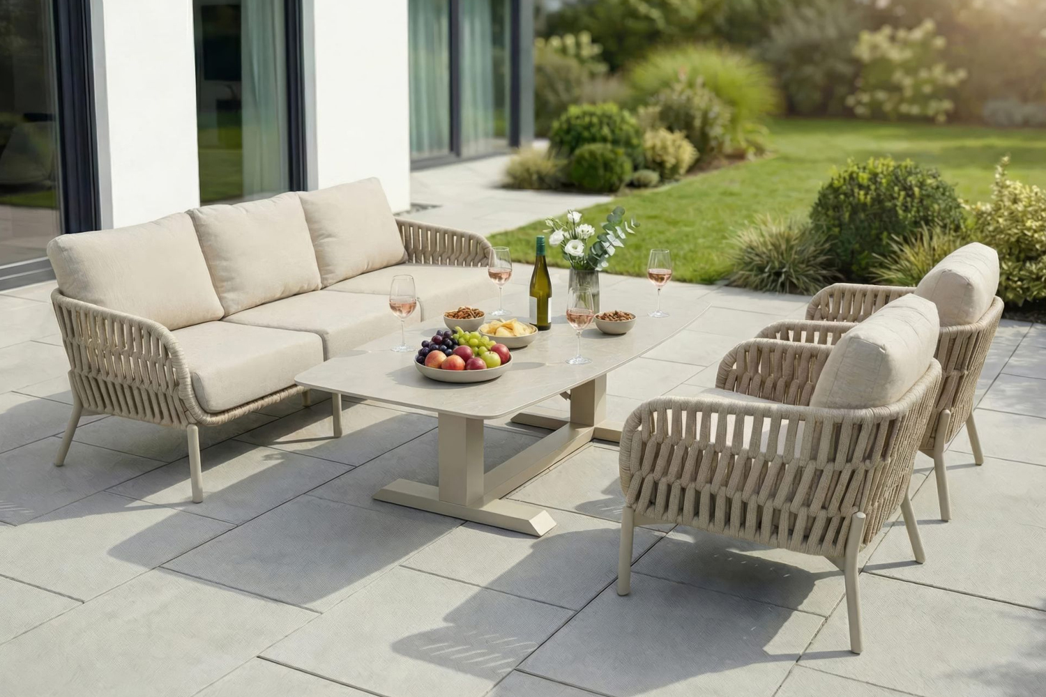 Gartensessel Malte Gartenstuhl Loungesessel mit Polster Rope Taupe
