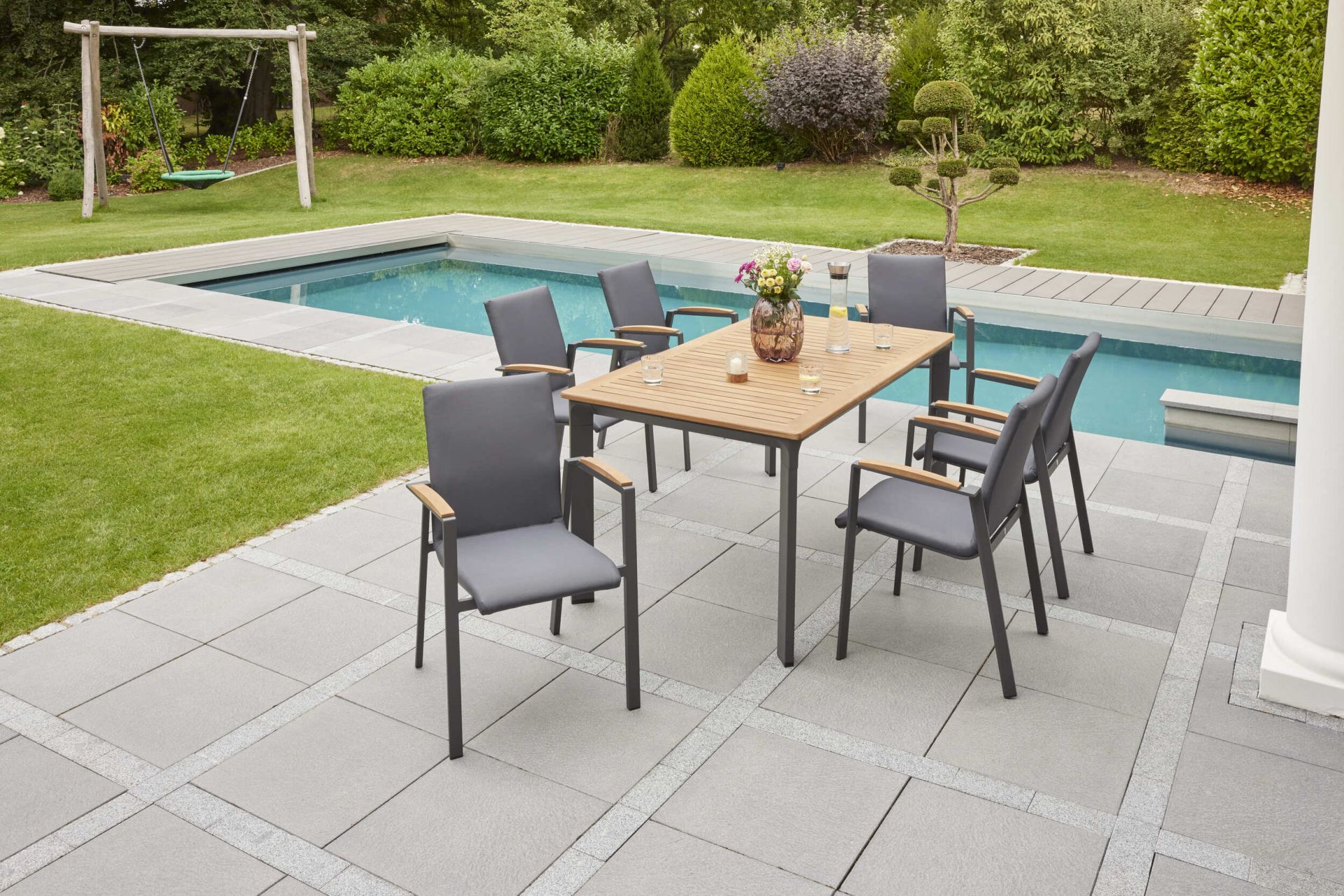 Gartentisch New Jersey Esstisch Terassentisch anthrazit/Teak 200 x 100 cm Gartentisch New Jersey Esstisch Terassentisch anthrazit/Teak 200 x 100 cm