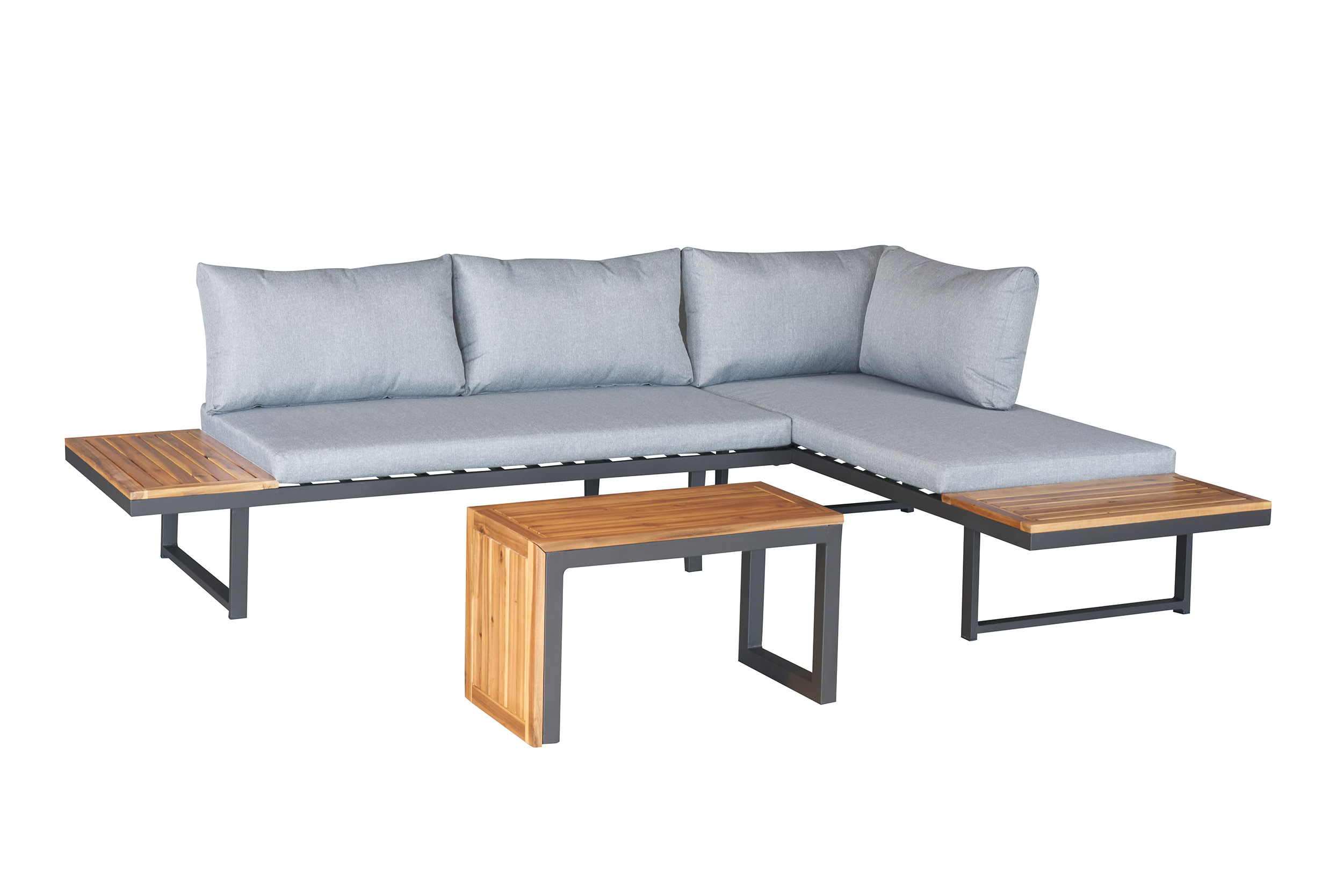 Gartenlounge Loungeset Ecksofa Nairobi Aluminium Akazie anthrazit