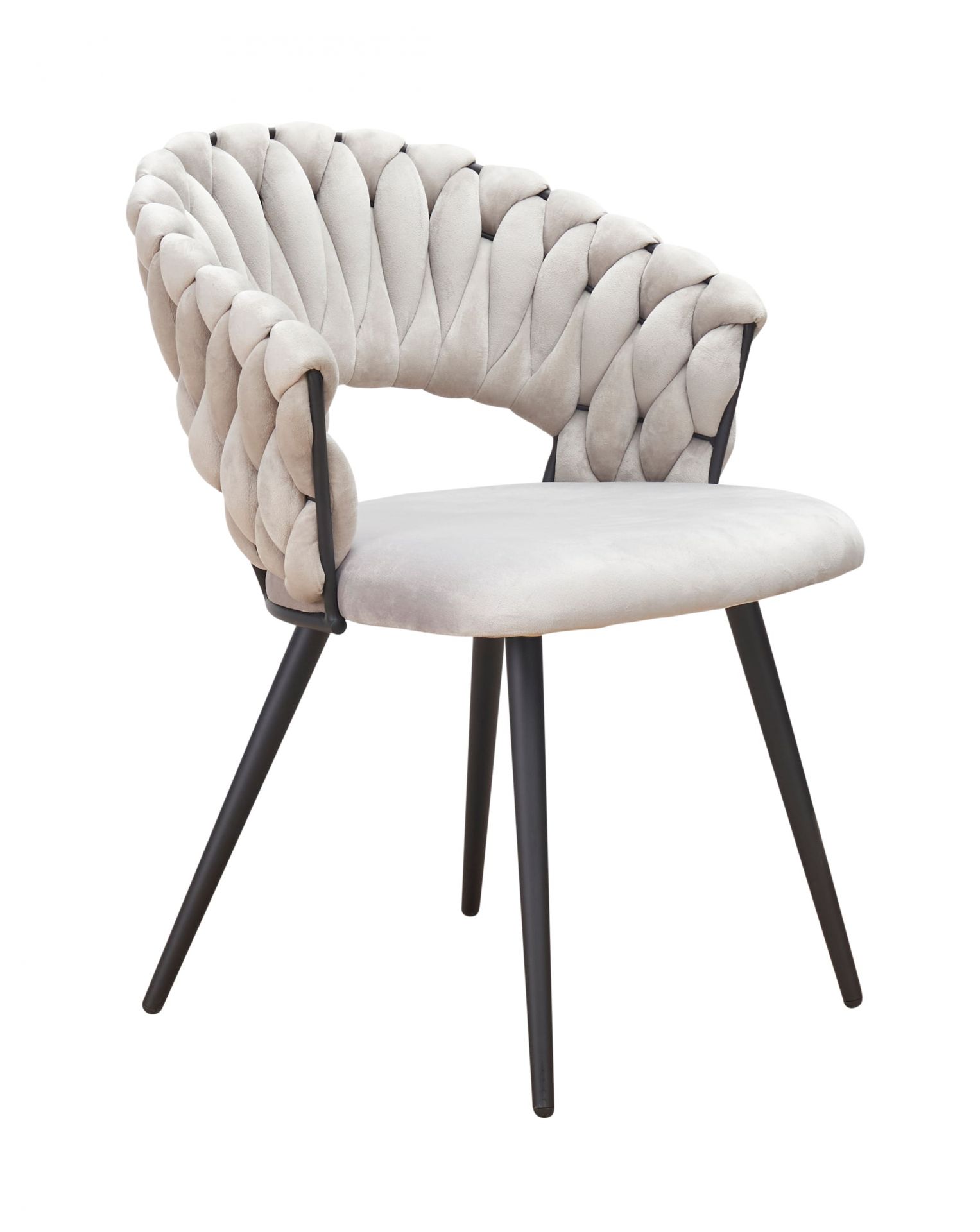 Esszimmerstuhl Liv Flechtoptik Samt Grau Armlehnenstuhl Designerstuhl