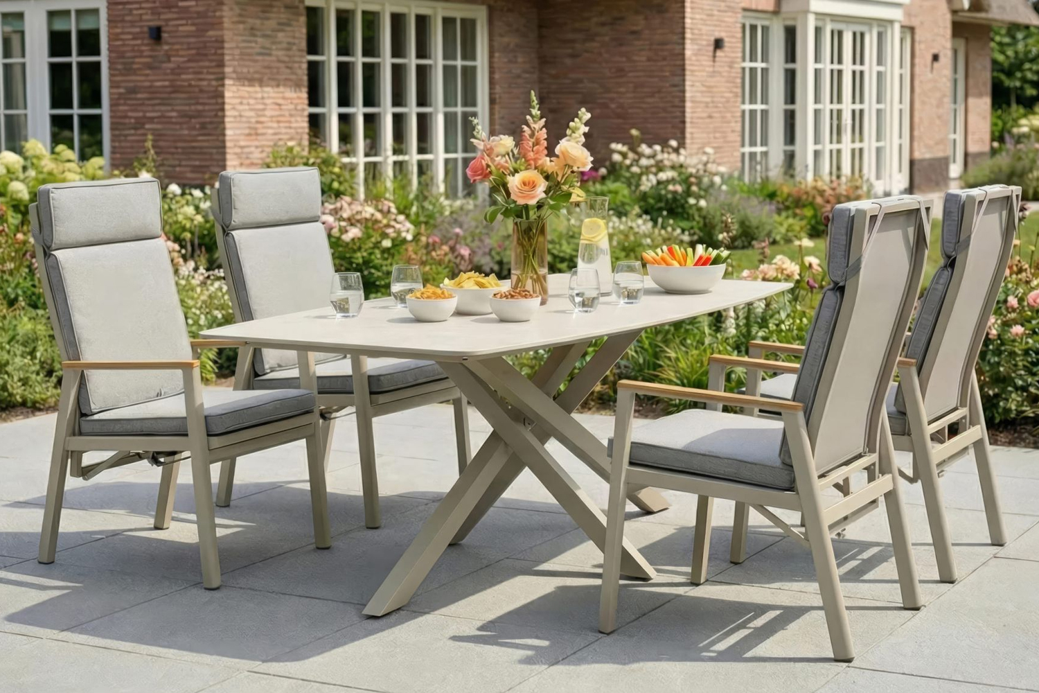 Positionsstuhl Austin Verstellsessel Gartenstuhl Teak-Armlehne Taupe-Grau