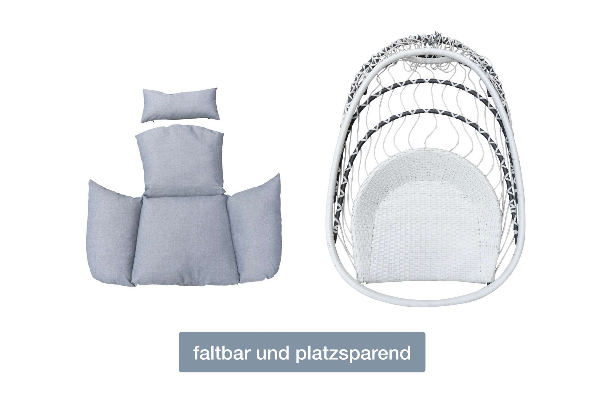 Garten- Hängesessel Hamburg Hängestuhl Hängekorb mit Gestell grau-weiß Garten- Hängesessel Hamburg Hängestuhl Hängekorb mit Gestell grau-weiß