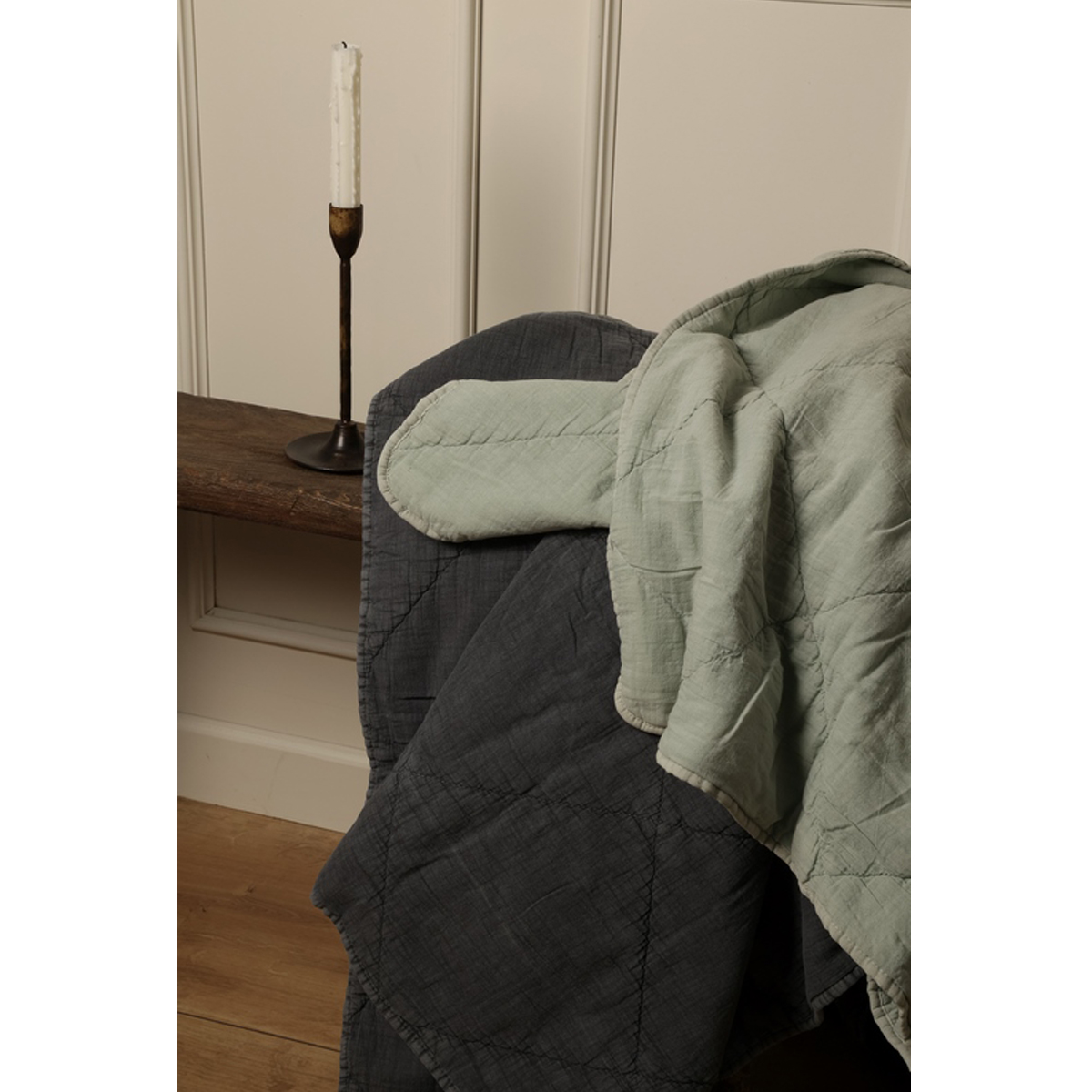 Decke Überwurf 100% Baumwolle 140 x 200 cm Skandinavisch Anthrazit Decke Überwurf 100% Baumwolle 140 x 200 cm Skandinavisch Staubblau