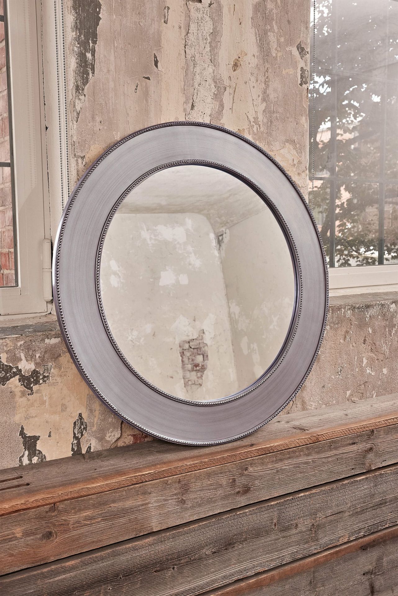 Wandspiegel »Antik« Ø90 cm silber im Landhaus-Stil rund XL Flurspiegel