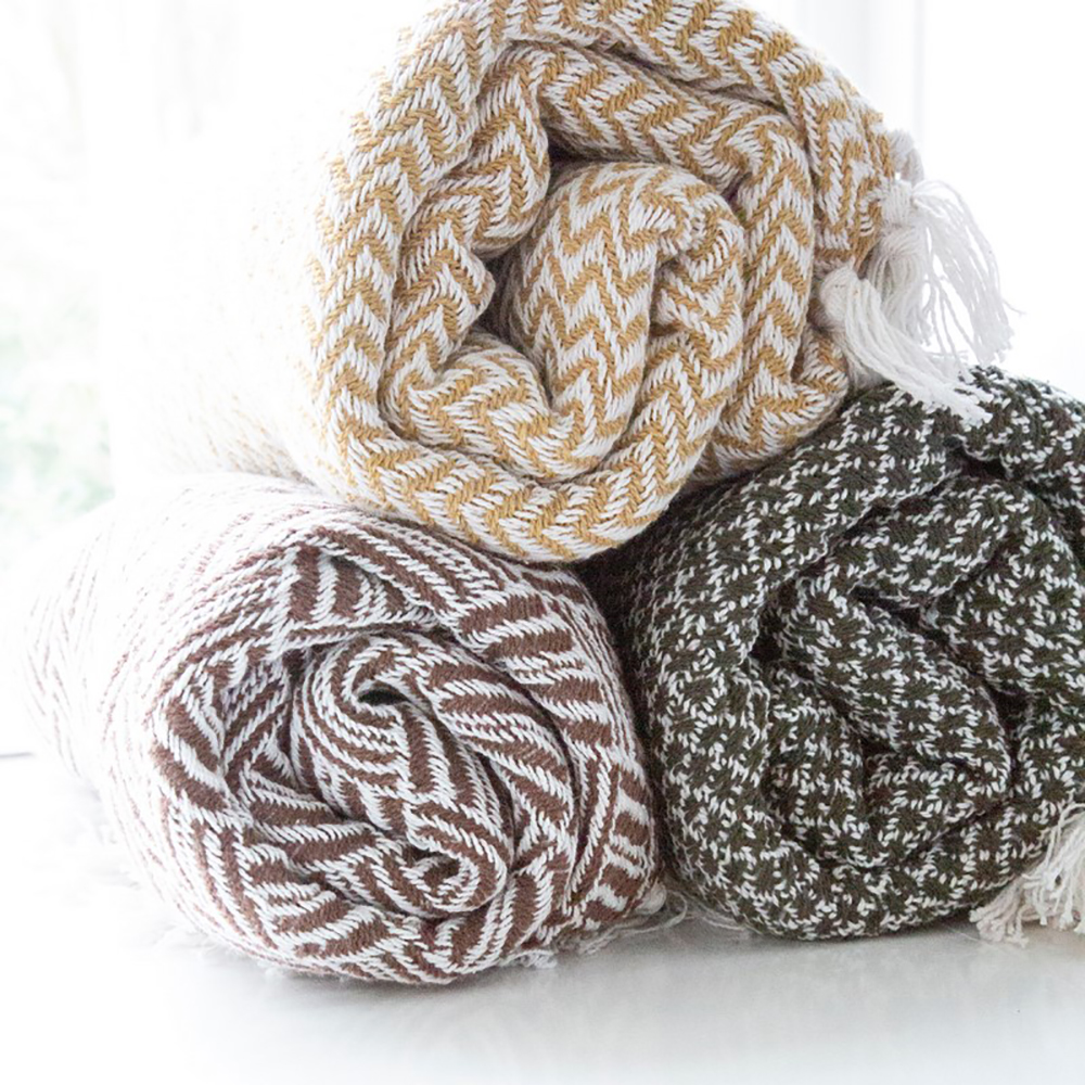 Decke Überwurf Edge 100% Baumwolle 130x180 cm Skandinavisch Helllila Decke Überwurf Edge 100% Baumwolle 130x180 cm Skandinavisch Senf